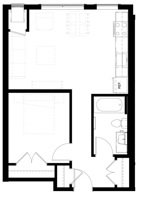 floor plan of the first floor of the house with the living room and dining room